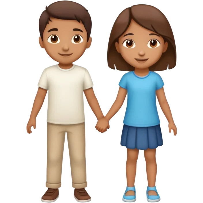 Indian boy and girl holding hands, boy lighter brown, girl medium brown, both children age 5-6, cheerful expressions emoji