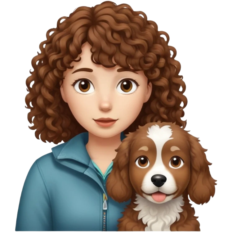 A girl with curly brown bangs and a brown Alaskan dog emoji