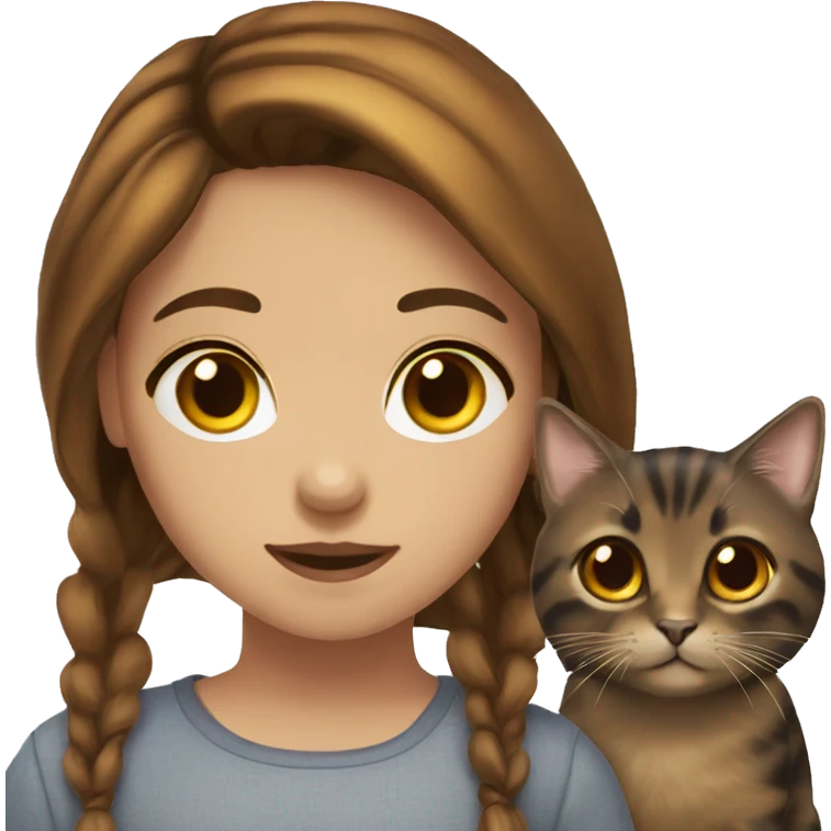 Girl brown hair and hazel eyes with torties cat emoji