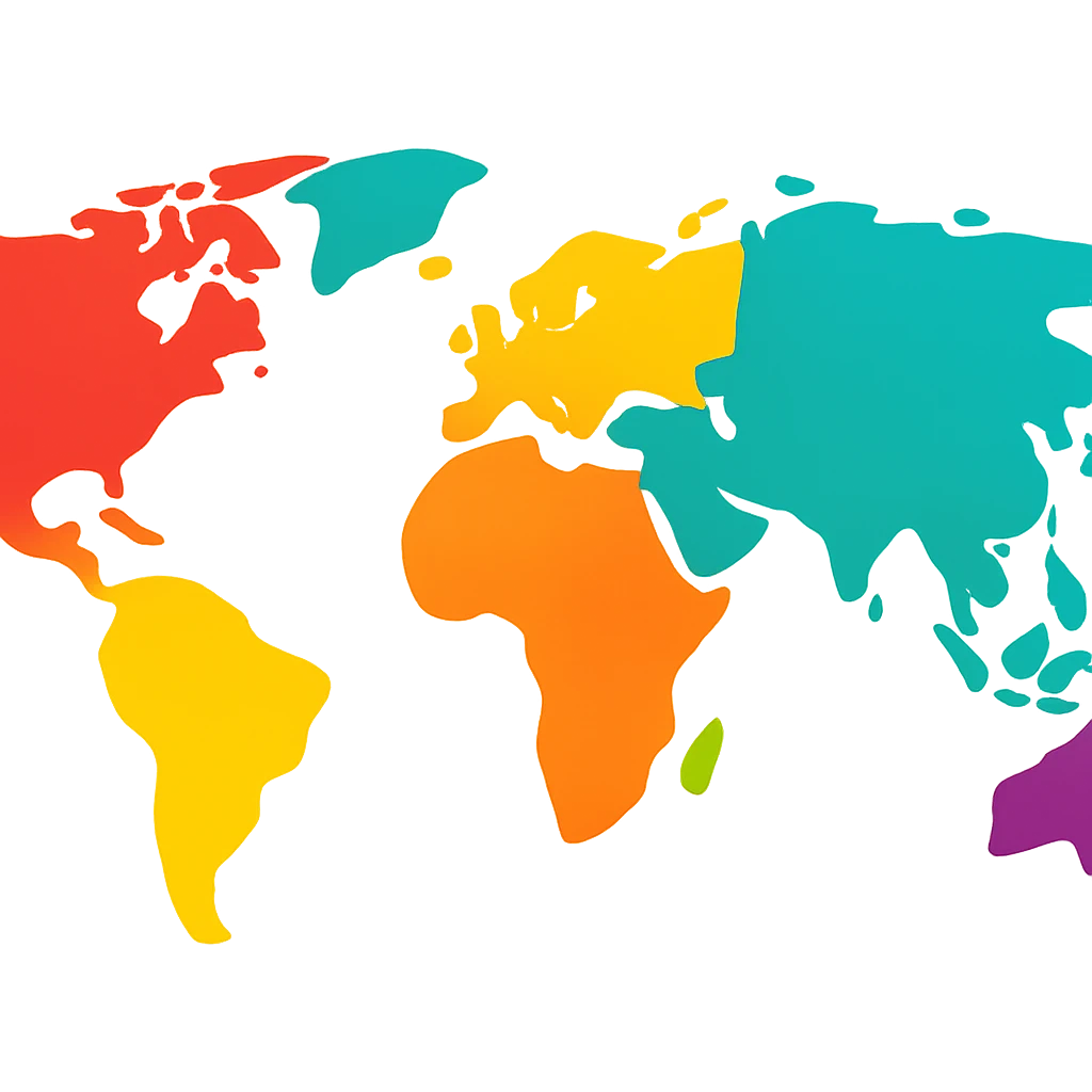 cartoon style world map, bright colors, no text emoji