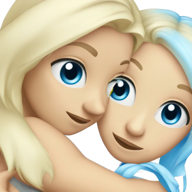 Two blonde haired blue eyes girls hugging emoji