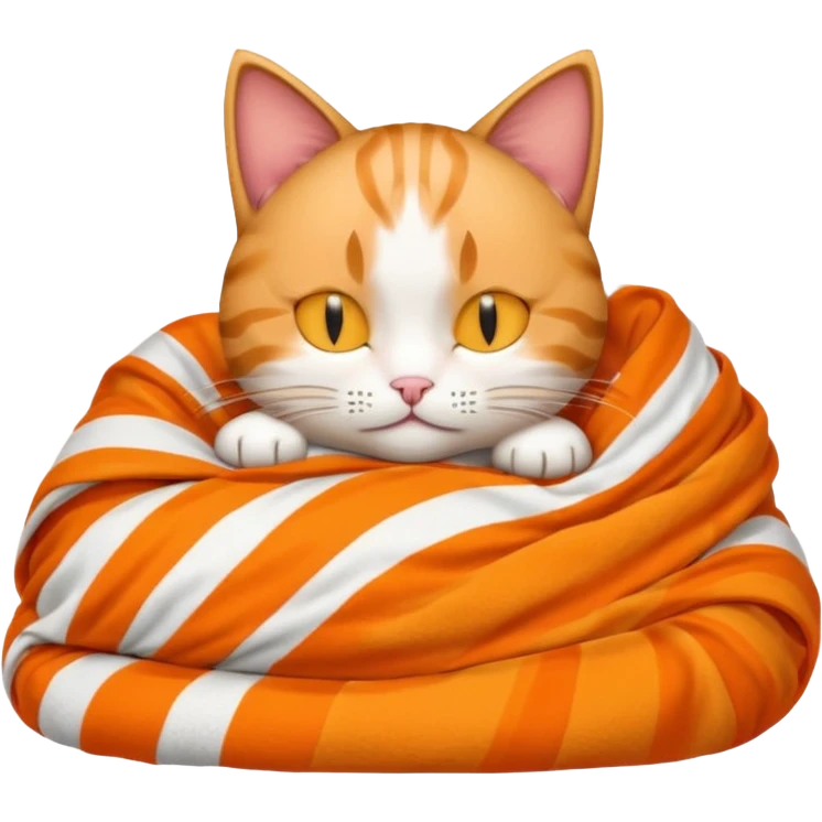 cartoon cat with bedhead, still half asleep, wrapped in a blanket, emoji style emoji