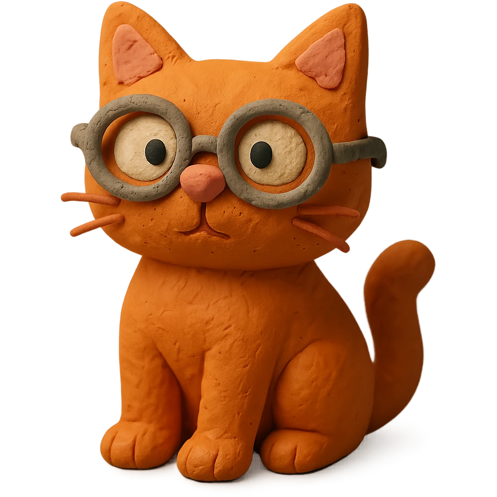 claymation style orange cat wearing eyeglasses emoji