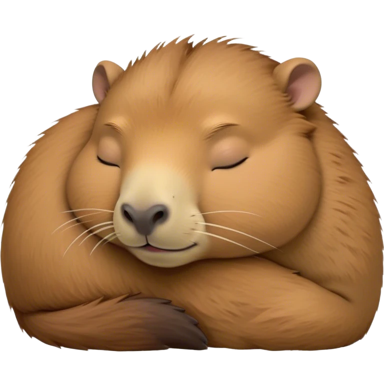 Meme-Worthy Cute Sleeping Capybara Portrait Emoji, Head resting peacefully with a contented smile, showcasing luxuriously soft, fluffy fur and a characteristic capybara head with a broad snout and small, gentle ears, with eyes gently closed in serene slumber, Simplified yet hilariously adorable features, highly detailed, glowing with a soft, drowsy natural light, high shine, relaxed and utterly lovable, stylized with an air of playful laziness, bright and heartwarming, soft glowing outline, capturing the essence of a sleeping capybara that feels destined to become the next viral sensation of adorable rest! emoji
