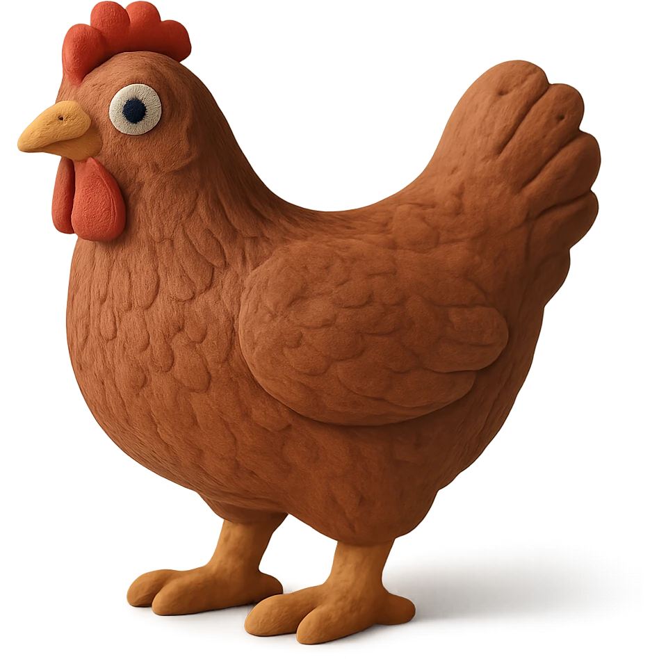 hen with realistic feather texture standing pose in claymation style emoji