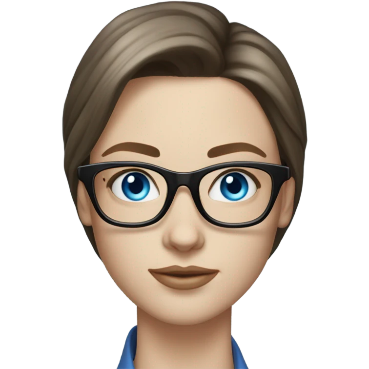 Realistic pale elegant classy model, straight shoulder length brunette, glasses and blue eyes  emoji