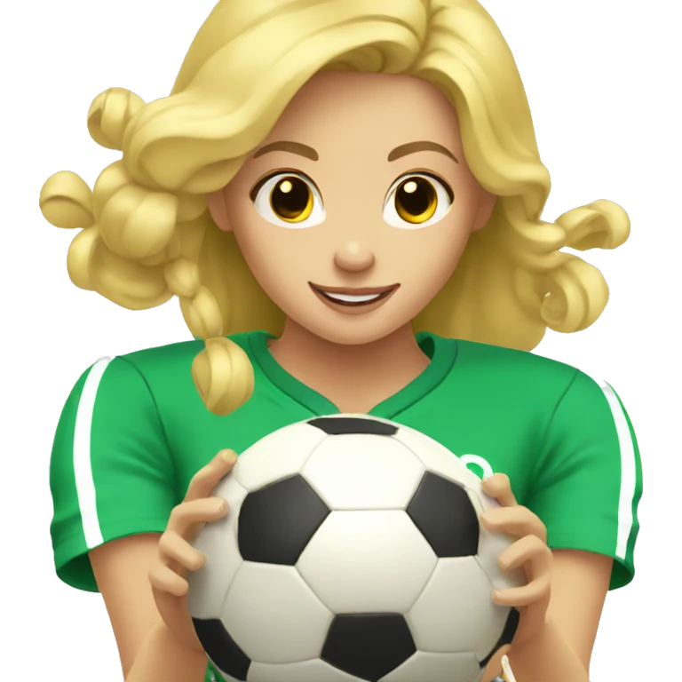 blond woman spinning a soccer ball on her hands emoji