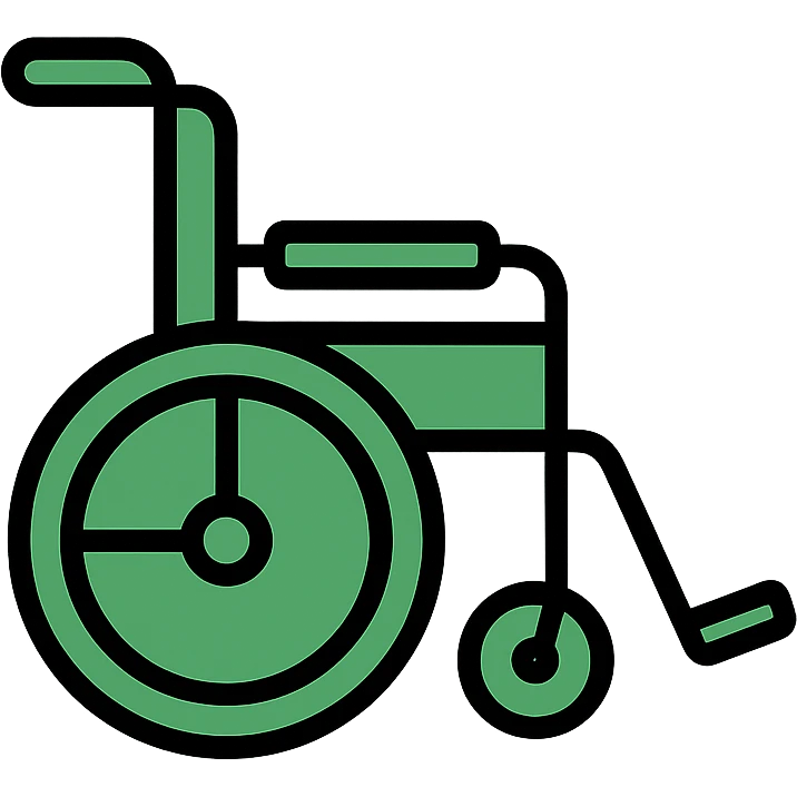 classic green wheelchair, side view, minimal style, lineal color icon with black outlines emoji