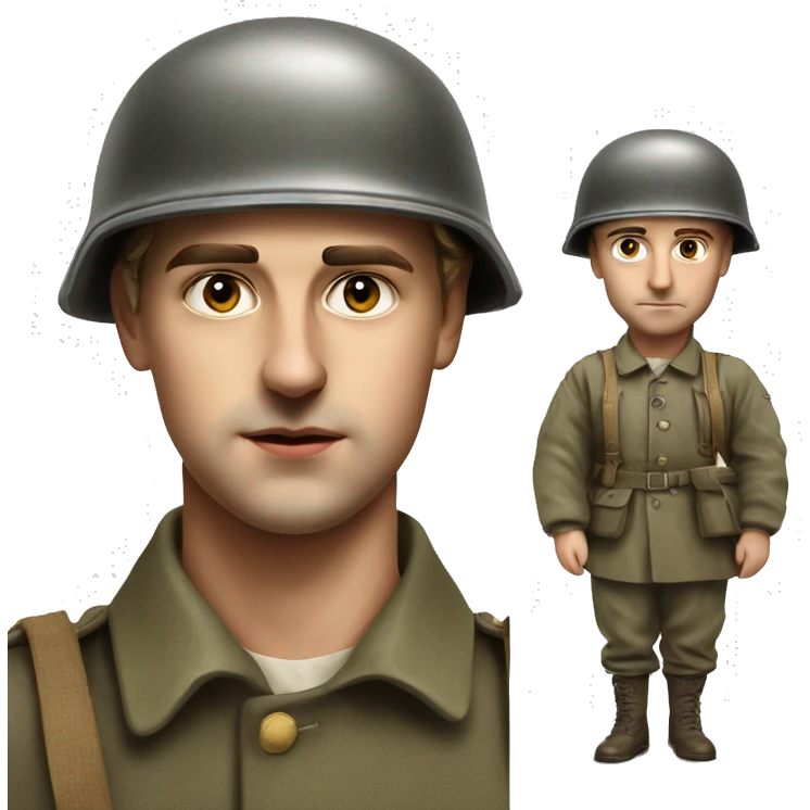 guy 28 years old german soldier in helmet 1940 photorealistic serious emoji