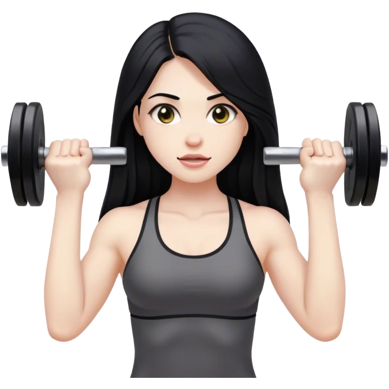 Burgundy  Pale girl with long black hair lifting weights  emoji