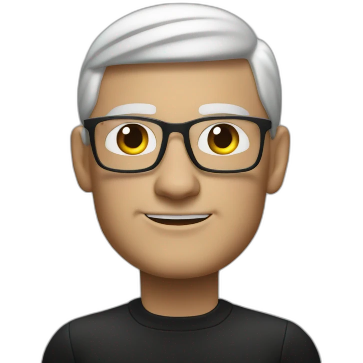 tim cook with macbook pro on desk all black emoji