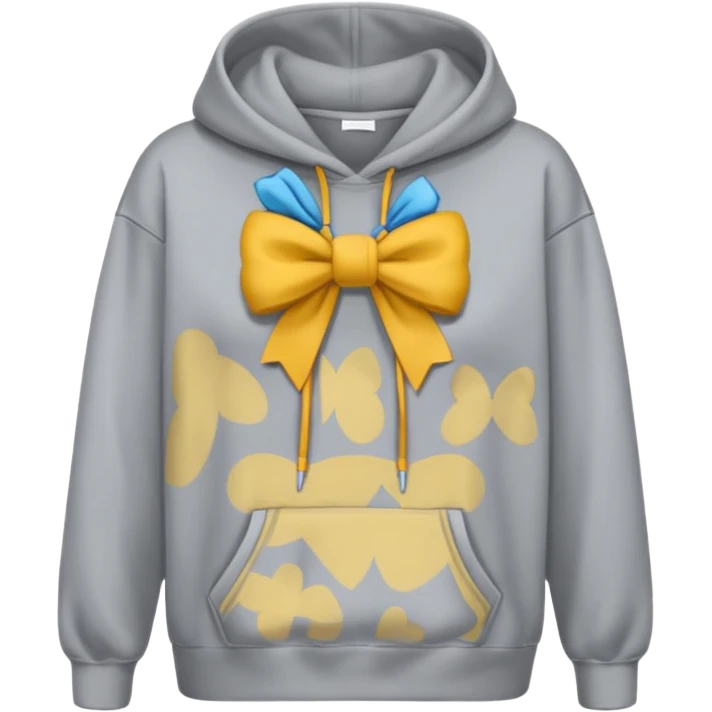a gray oversized hoodie with a bow print on the chest emoji