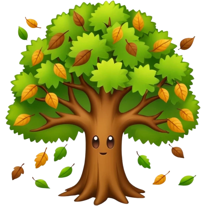 Tree with falling leaves, green leaves falling  emoji