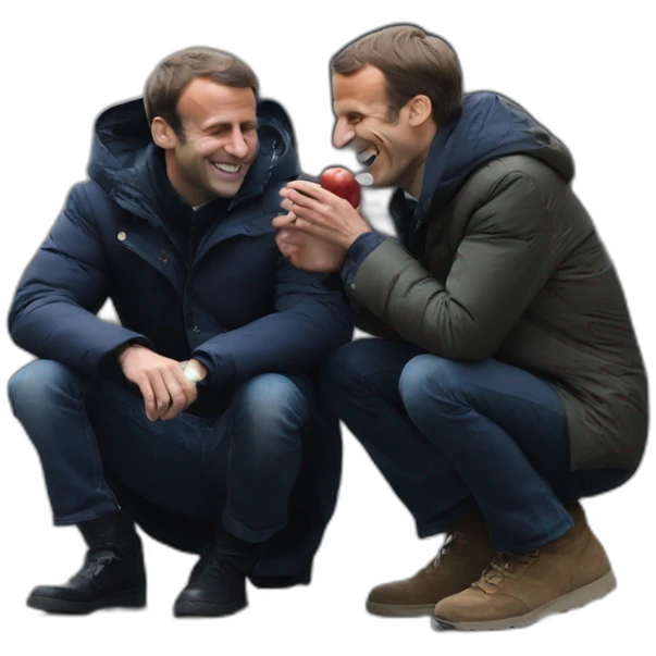 emmanuel macron laughing with the homeless emoji