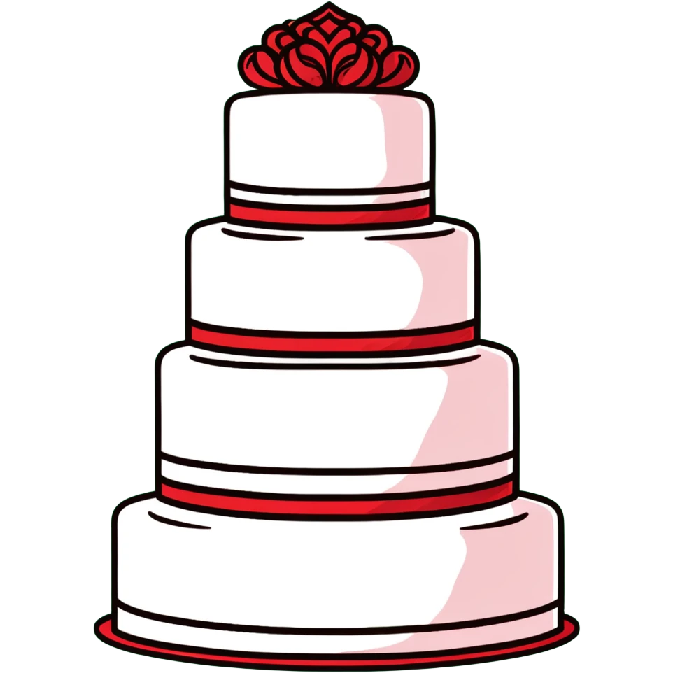 Beautiful red velvet wedding cake with multiple tiers and white icing details emoji