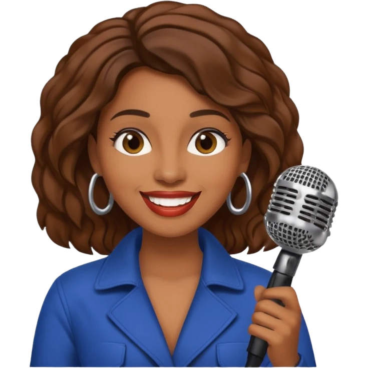 brown skin woman, singer, hold micro emoji