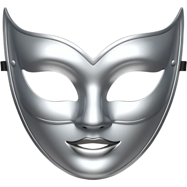 A sleek masquerade mask emoji made of polished silver chrome, smooth sensual curves, reflective metallic surface, mysterious sexy luxury vibe, minimal iOS emoji style, centered, clean white background emoji