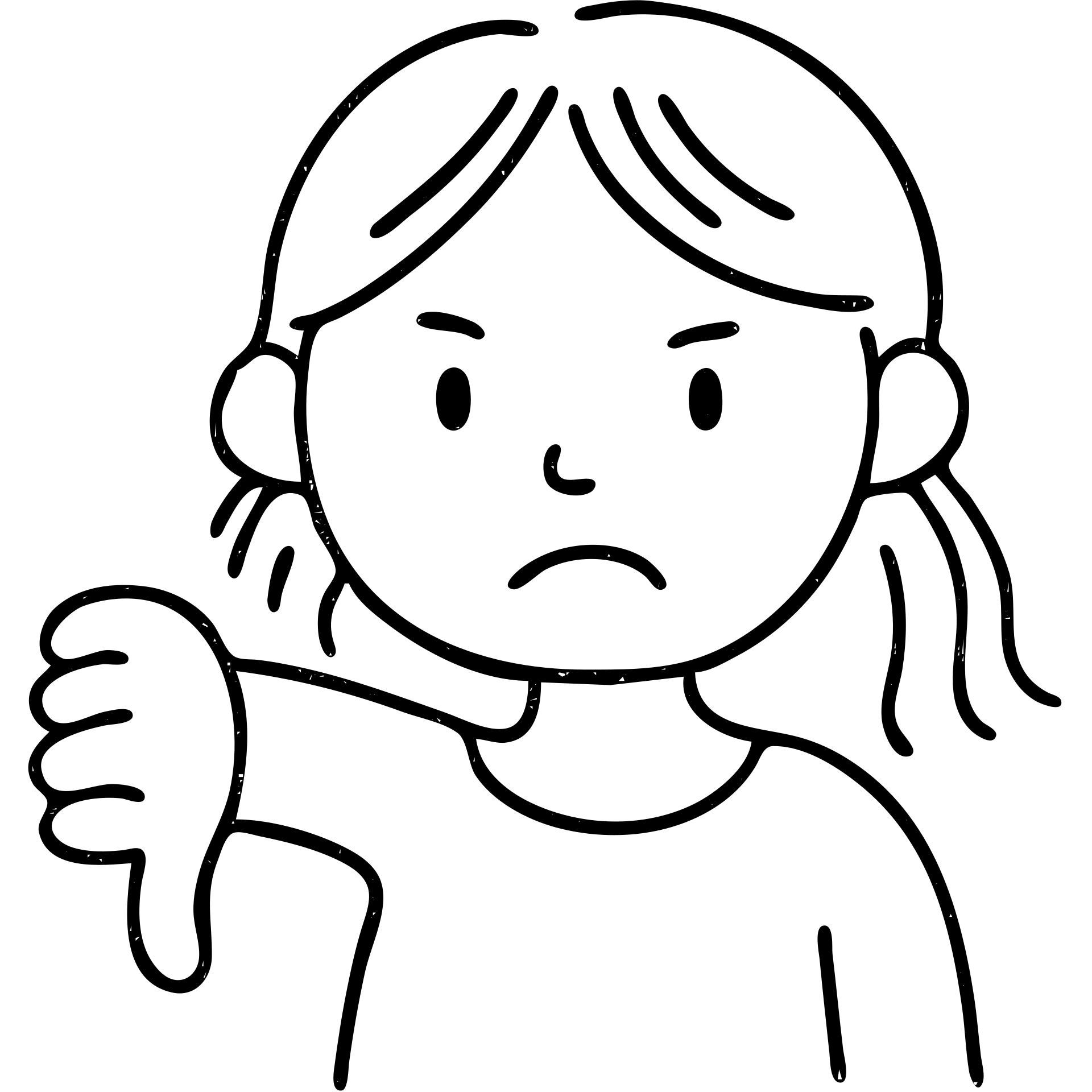 hand drawn outlined icon of a girl showing thumbs down emoji