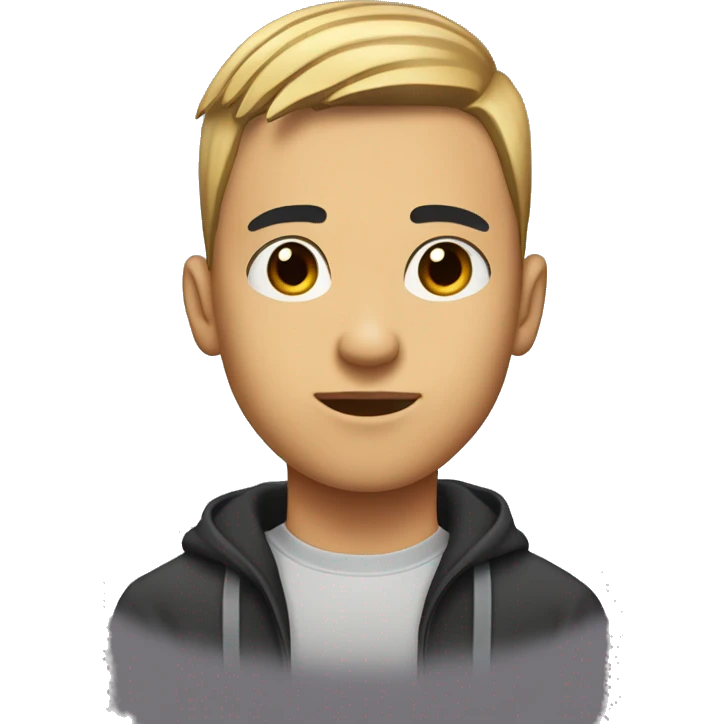 a forward-styled haircut with shaved sides, thick eyebrows, an average nose, and black eyes. teenager 15 years old emoji