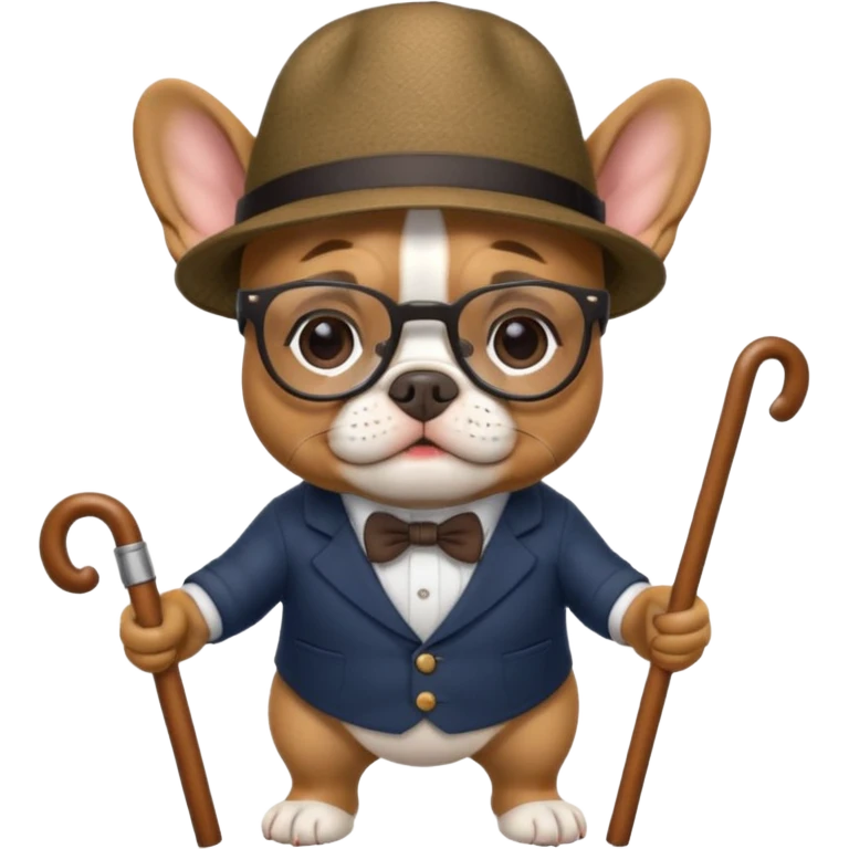 сделай французкого бульдога в очках и шляпе и с тросточкой emoji