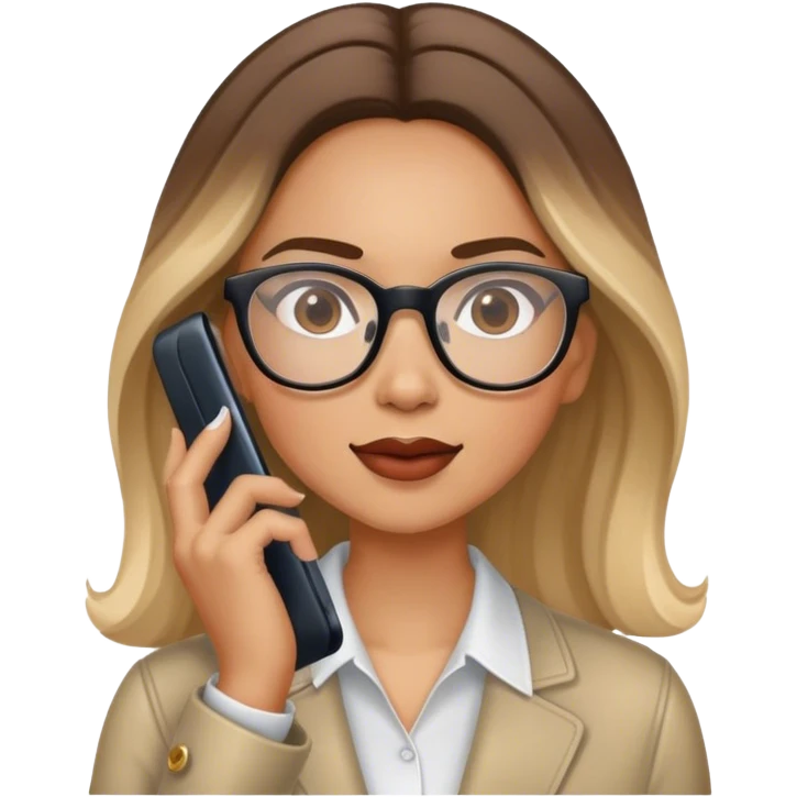 Realistic balage hair woman wearing glasses speaking on 1 cell phone emoji