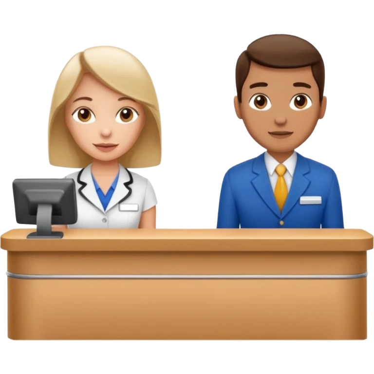 receptionist and tourist standing on hotel reception desk\ emoji