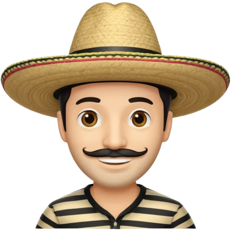 A happy fair skinned Colombian man with minimal facial hair wearing a black and beige stripped Colombian sombrero emoji