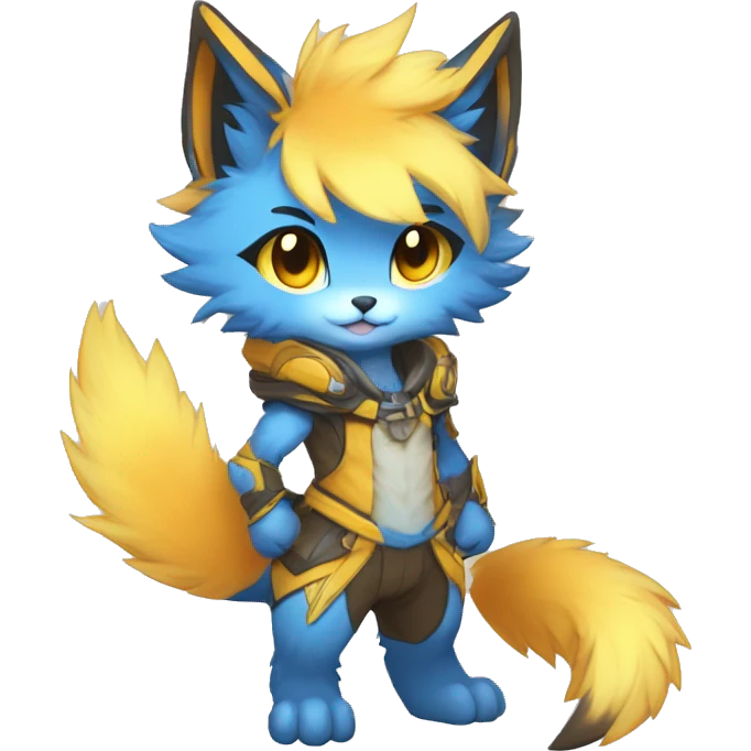 Anthro-Edgy-Cool-Blue-Yellow-Beige-Orange-Contrast-Colors-Fantasy-Fur-Sona-Chibi-Shiny-Fakémon-Hybrid full body emoji