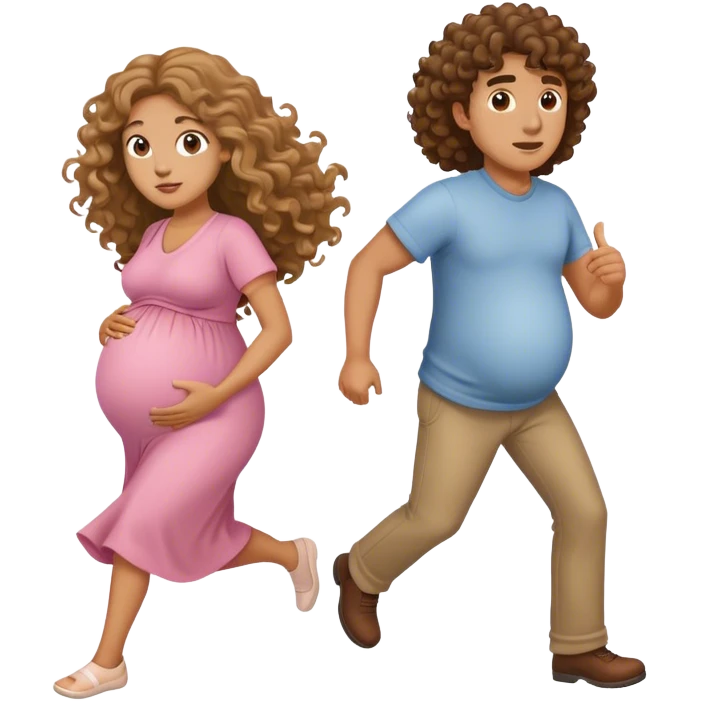 long curly hair medium skin tone man chasing pregnant lady emoji