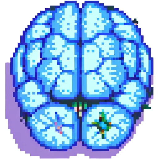 Change this 3D melting brain icon to pink color, keep it fully front facing with pixel art accents and shiny look, background transparent. emoji