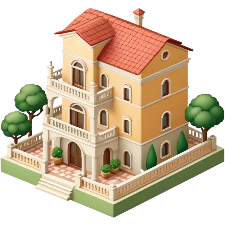 Italian villa, isometric dollhouse-style, realistic emoji