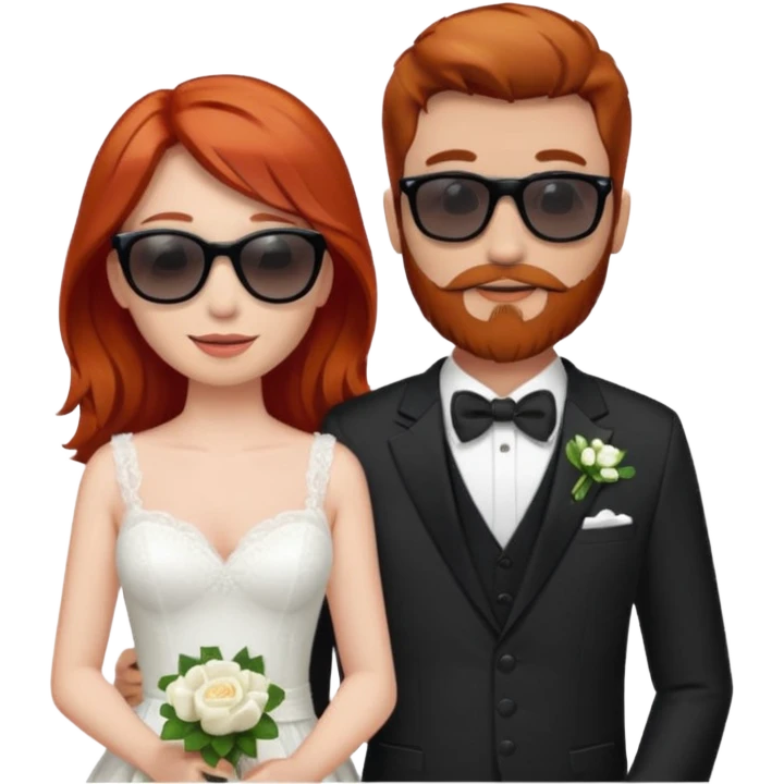 Red hair bride and brown hair groom with beard on honeymoon emoji