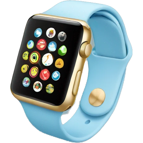 Gold Apple Watch with a light blue band on an angle emoji