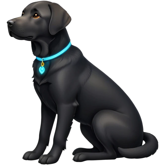 cinematic-[Labrador retriever]-realistic-full-body-sitting-emoji,-tail-resting-loosely-beside-its-paws,-head-tilted-dramatically, -sleek-[black]-fur,-simplified-yet-realistic-focused-features,-highly-detailed,-glowing-with-an-almost-sarcastic-glow emoji