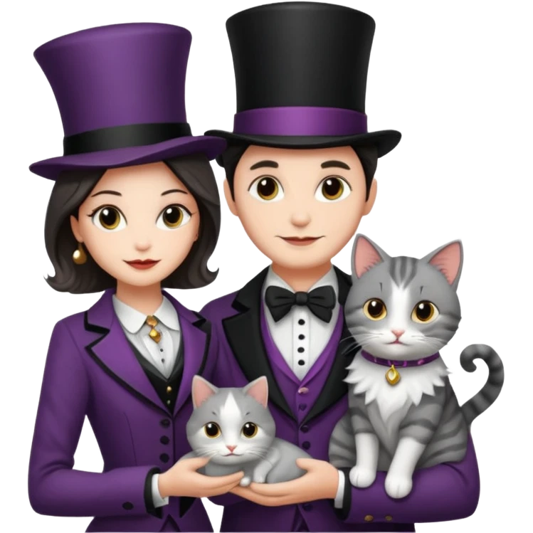 magician couple and their pet cat emoji