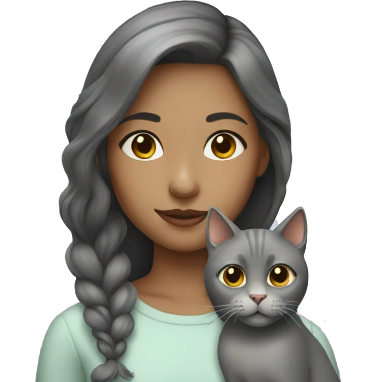 Girl with grey cat emoji