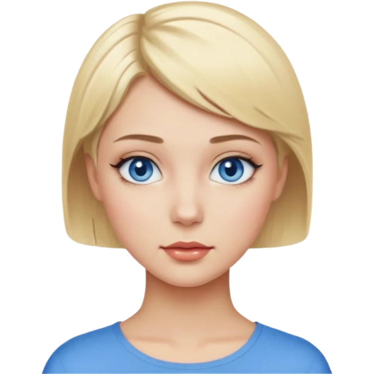 blond girl with very short hair, blue eyes, makeup, no baguette emoji