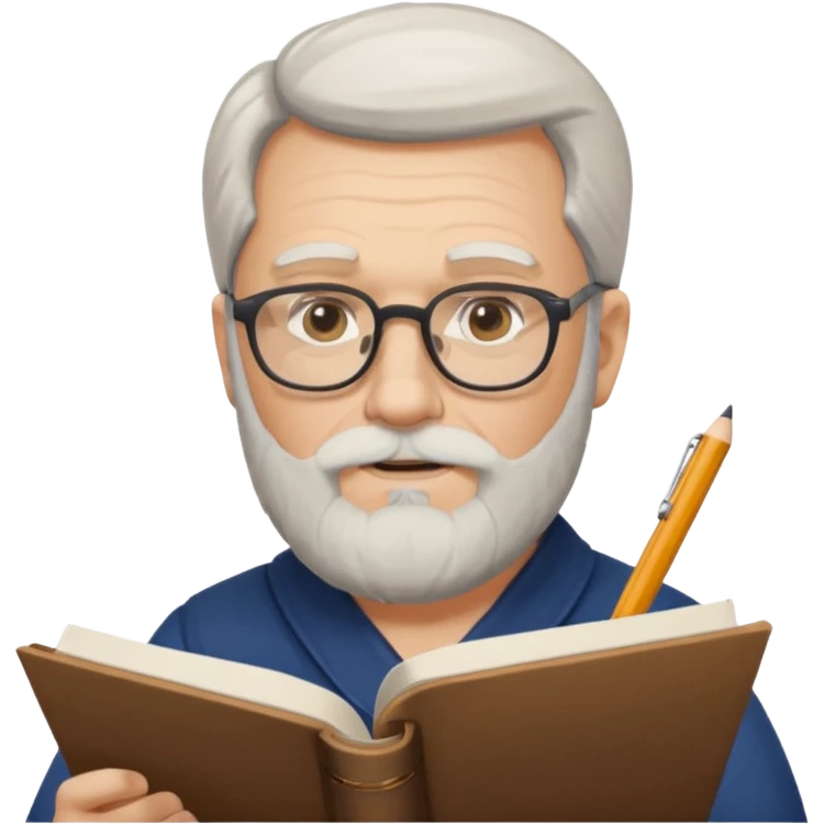 caucasian man with white beard writing in the script, facing right emoji