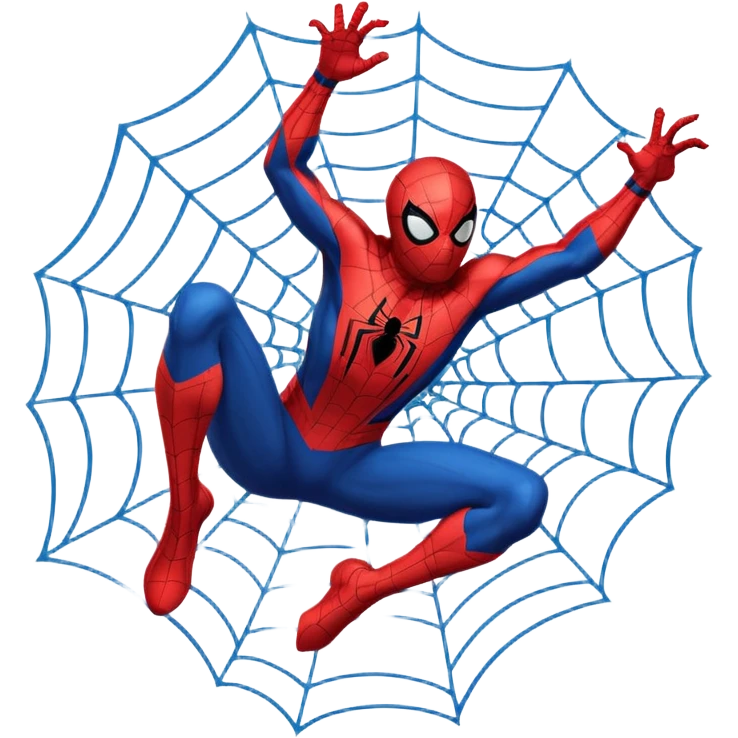 A high-quality die-cut sticker of Spider-Man in a dynamic web-swinging pose. Bold black outlines, classic red and blue suit, vibrant colors, Ben-Day dots textures. Flat 2D vector art style, white border around the edge, isolated on a plain white background, 4k resolution emoji
