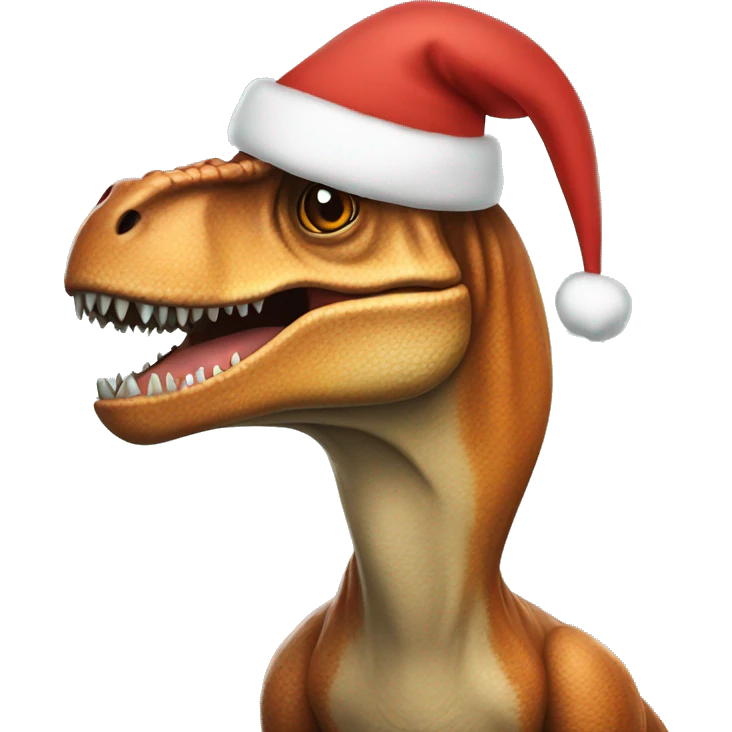 T. rex in a Christmas hat emoji