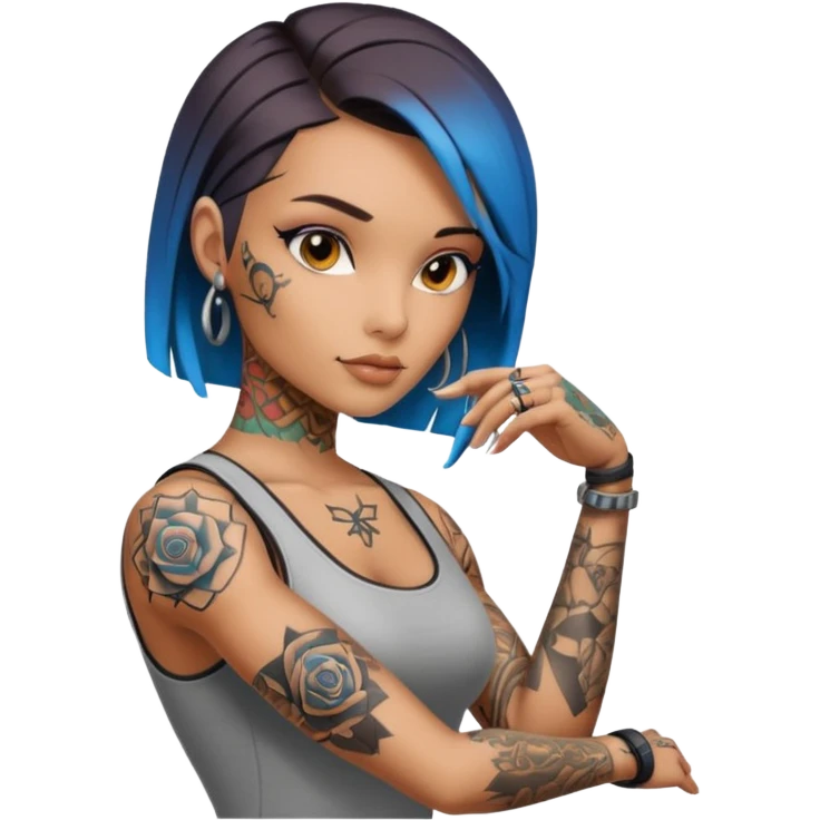 a cool looking ai robot half human sexy female tattoo artist emoji