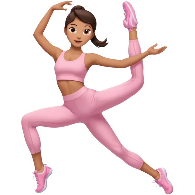 brunette girl in light pink workout clothes dance stretching emoji