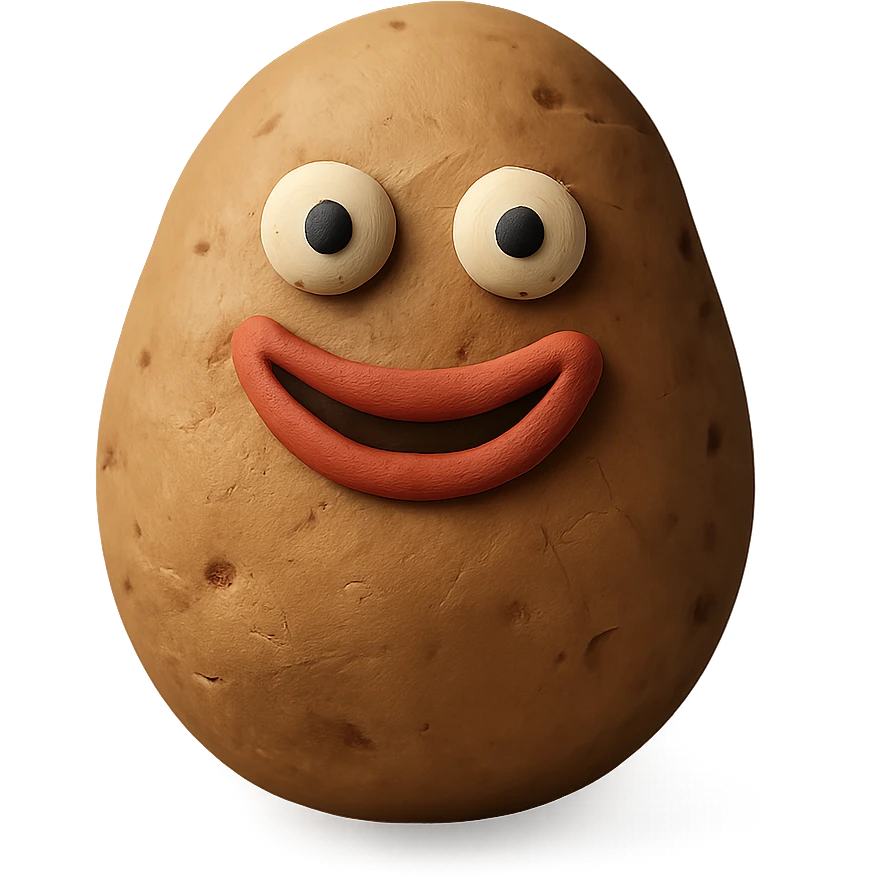 smiling potato tuber with mouth and eyes emoji