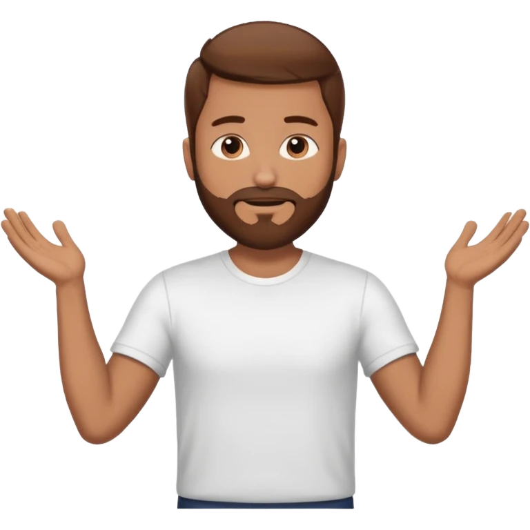 A man with brown hair and beard with his arms out horizontally straight waiting for a hug emoji