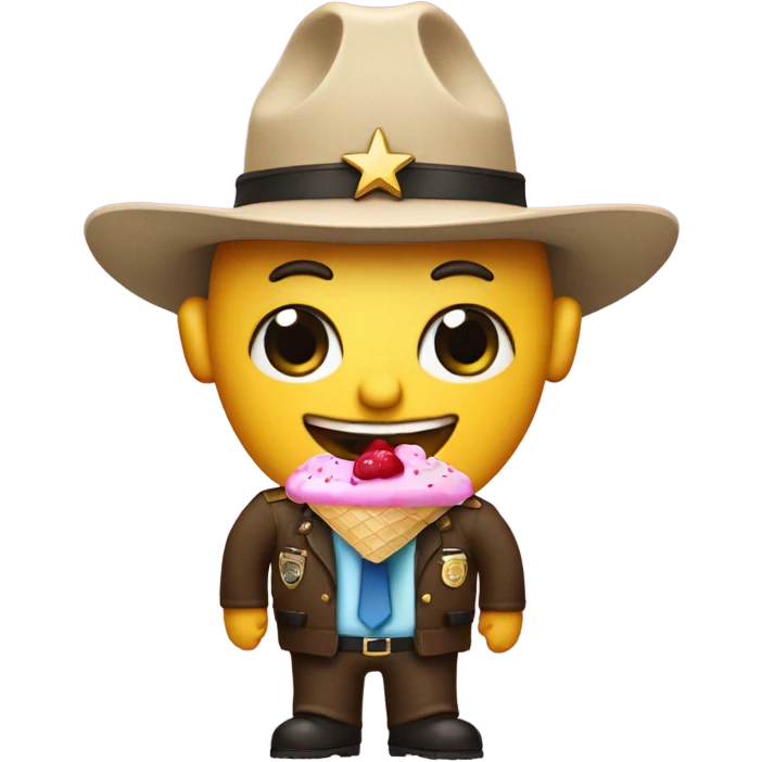 A alive Tv with sheriff hat and a ice cream cone for a shirt emoji