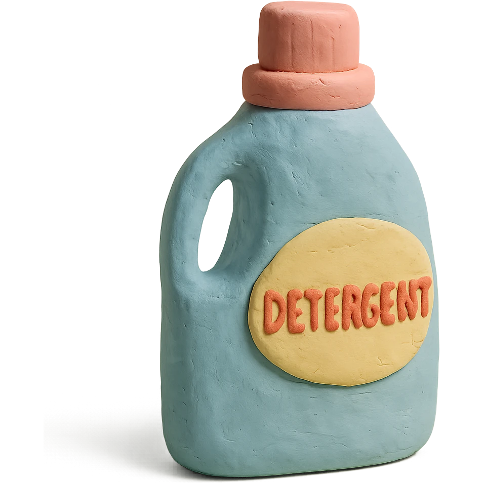 bottle of detergent in claymation style, pastel colors, visible fingerprints, soft matte finish emoji