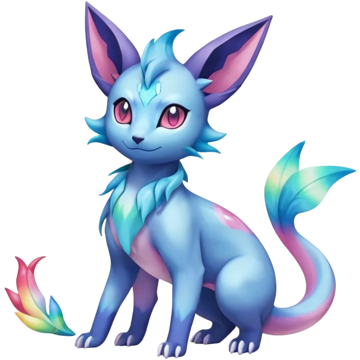 Rainbow crystalic Shiny pastel Nebulae Salandit-Glaceon-Sylveon-Espeon-Vaporeon-Noibat-Fakémon-hybrid-creature (full body)  emoji