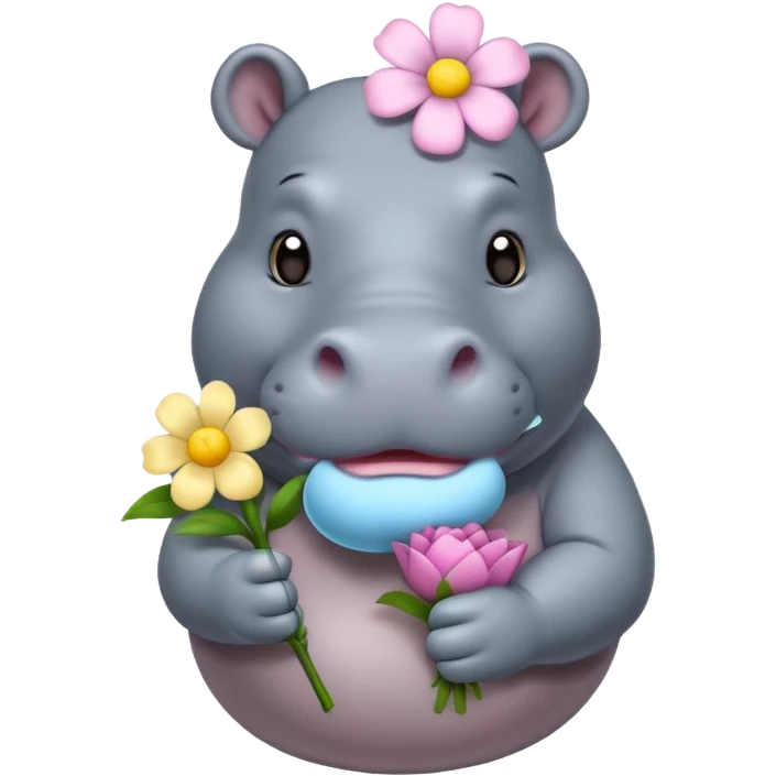 hippo holding flower emoji