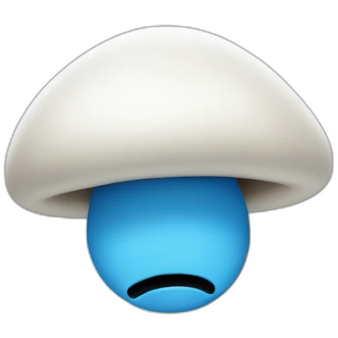 Blue smurf face with black eyes wearing a large white mushroom on his head emoji