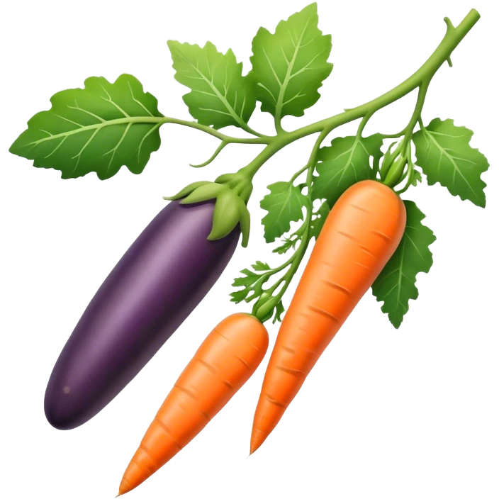 eggplant, cucumber, big carrot, on a branch emoji